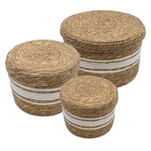 Juego de 3 cestas de almacenamiento de algas marinas naturales – 30 cm, 25 cm y 21 cm