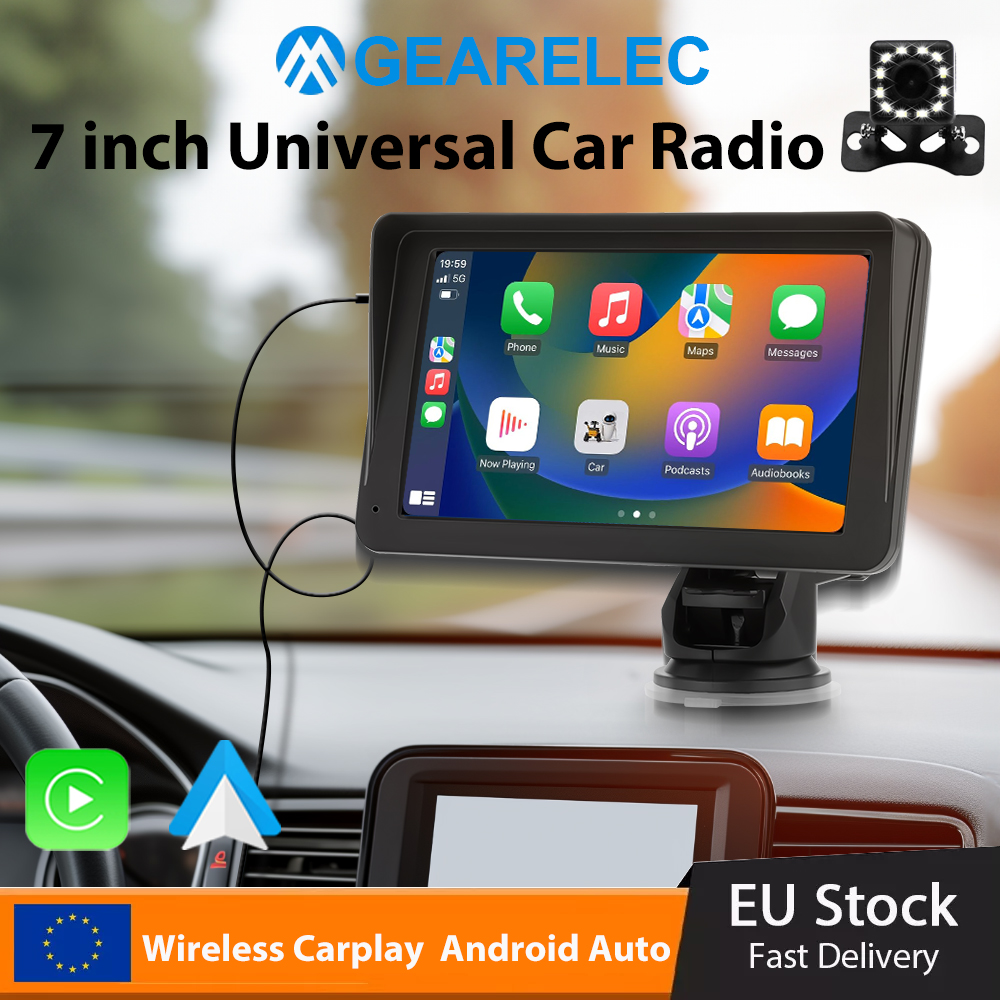 CarPlay inalámbrico con pantalla táctil Universal, pantalla de 7" y cámara de visión trasera