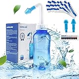 WATERPULSE Neti Pot Sinus Botella enjuague 300 ml, limpiador de nariz, 30 paquetes sal y termómetro