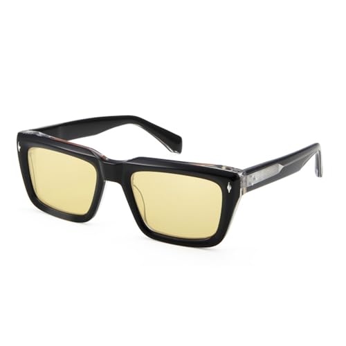 JRLLFD Gafas de sol cuadradas de acetato para hombre, color negro, gafas con tonos amarillos