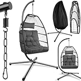 tectake® Columpio Jardín Exterior, Silla Colgante con Cojín Extragrueso, Sillón Balancín con Estru…