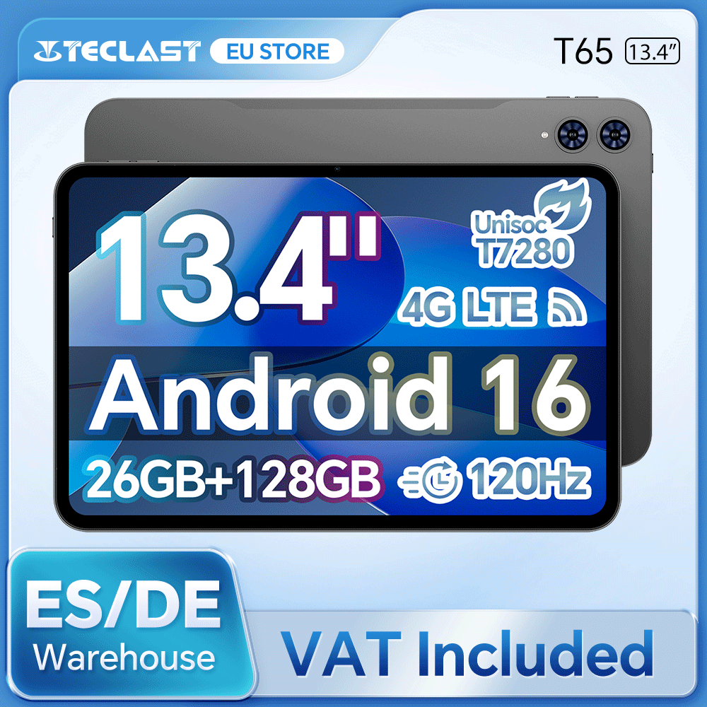 Teclast T65 Android 16 Tablet 13,4 pulgadas 1920x1200 120Hz T7280 8-Core Max 26GB RAM 128GB ROM 4G