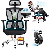 Silla de oficina ergonómica Melokea con reposabrazos 4D con reposacabezas 3D y ruedas de goma