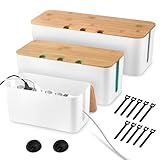KUOFANY Set de 3 Caja Organizadora de Cables, Caja de Gestión de Cables con Tapa de Bambú