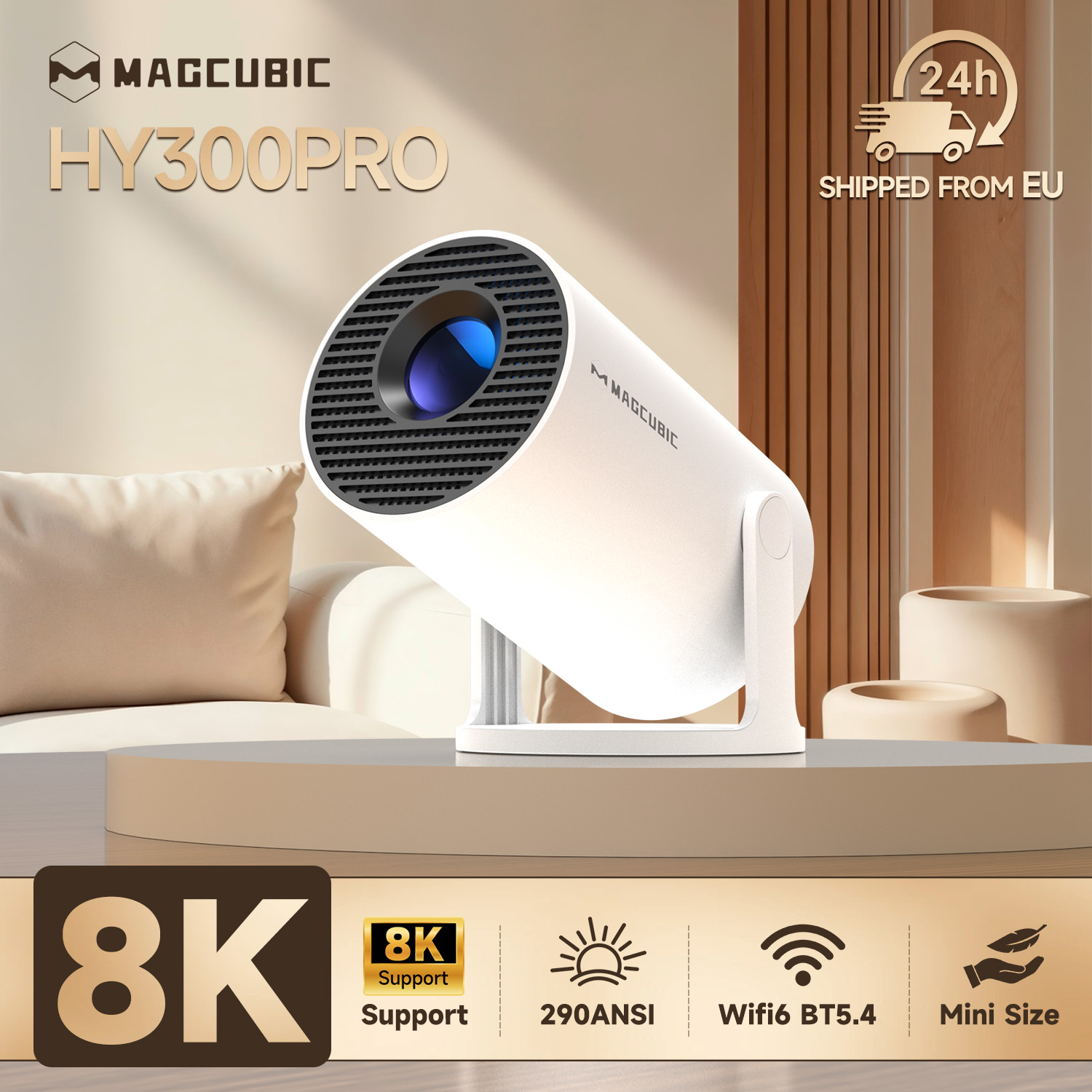 Proyector Magcubic HY300 Pro Android 14 8K Dual Wifi6 290ANSI Allwinner H726 BT5.4 1080P