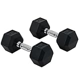 HOMCOM Juego de Mancuernas Hexagonales, 2 x 8 kg, de Hierro Fundido, Recubiertas de Goma