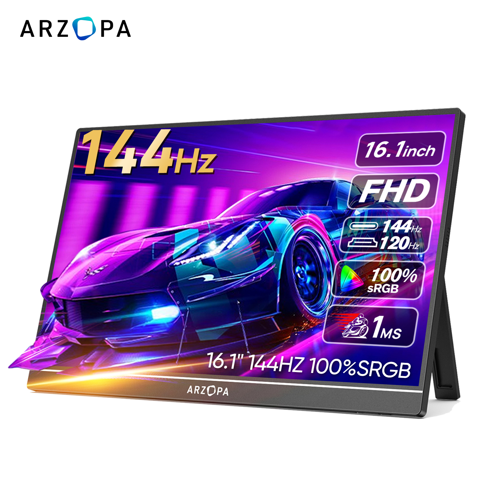 ARZOPA 16.1 pulgadas 144Hz 100% sRGB Monitor portátil,FHD 1080P 16:9 Pantalla IPS,Cuerpo de metal