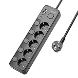JSVER - Regleta 9 en 1 con interruptor individual, 5 enchufes, 2 USB A y 2 USB C (3680 W, 16 A)