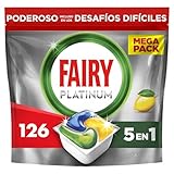 Fairy Platinum Limón, Cápsulas Lavavajillas Todo En Uno, 126 Cápsulas, Para Los Restos Más Difíciles