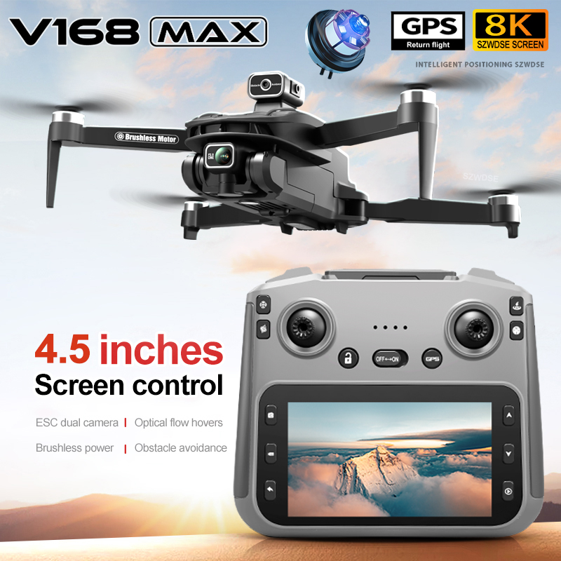 V168 MAX GPS Drone profesional 8K cámara FPV sin escobillas evitando obstáculos con pantalla grande
