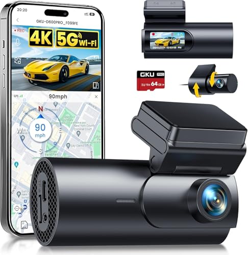 GKU Dashcam 4K+1080P, WiFi &GPS, 1.5'' IPS,170° Gran Angular,Visión Nocturna,Monitor de Aparcamiento