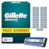 Gillette Mach3 Base Recambios para Maquinillas de Afeitar para Hombre, Pack 20 Cuchillas de Afeitar