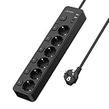 JSVER Regleta con Conmutación Individual, Enchufe Múltiple de 6 Tomas con 2 USB C&2 A, Regleta USB C