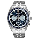 Seiko Reloj cronógrafo para Hombre, Plateado y Azul, Moderno
