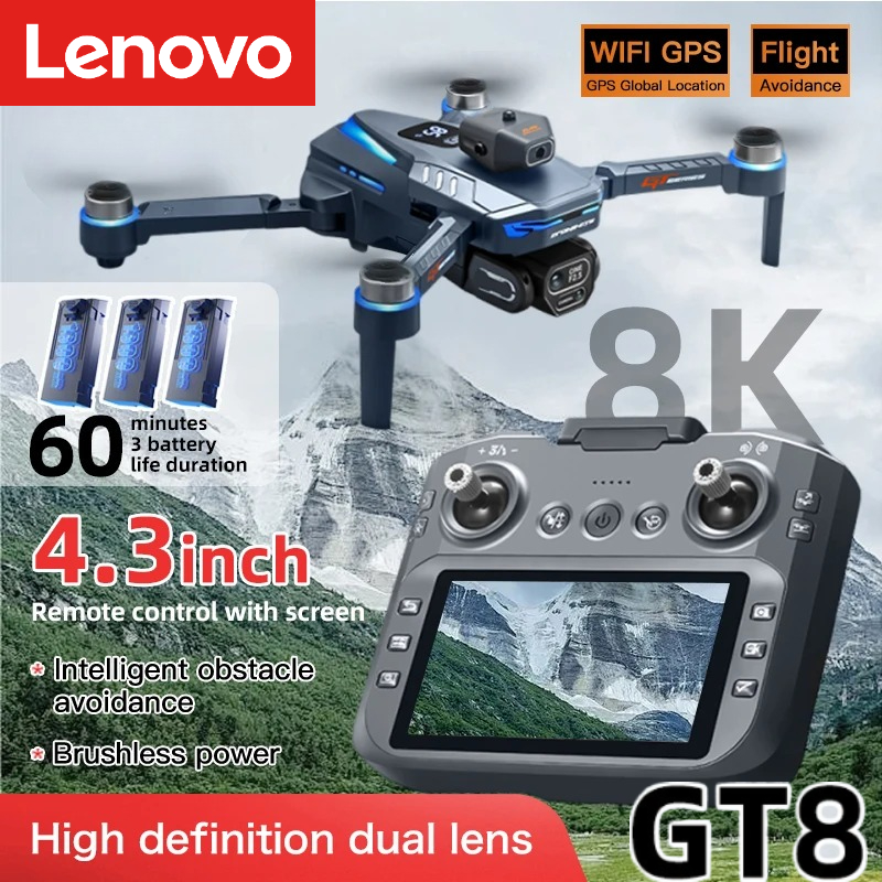 Dron Lenovo GT8 8K Profesional con Doble Cámara, GPS, FPV, Motor sin Escobillas, Flujo Óptico