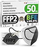 ADESTE – 50 Mascarillas FFP2 NR D Negras con Certificado CE, cadena controlada, elásticos cómodos
