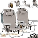 tectake® Silla Playa Plegable con Respaldo Ajustable, Función Mochila, Silla Camping Ligera
