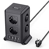 Torre Regletas Enchufes, Regleta USB 8 Tomas de AC y 4 USB Enchufe Multiple, 2500W/10A