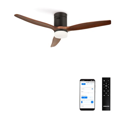 CREATE / WINDCALM/Ventilador de techo ABS con luz negro aspas efecto madera oscura con Wifi y mando