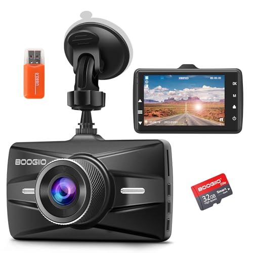 DashCam BOOGIIO, 170°, Visión Nocturna,HDR,Grabación en Bucle,Sensor G,Vigilancia de Aparcamiento