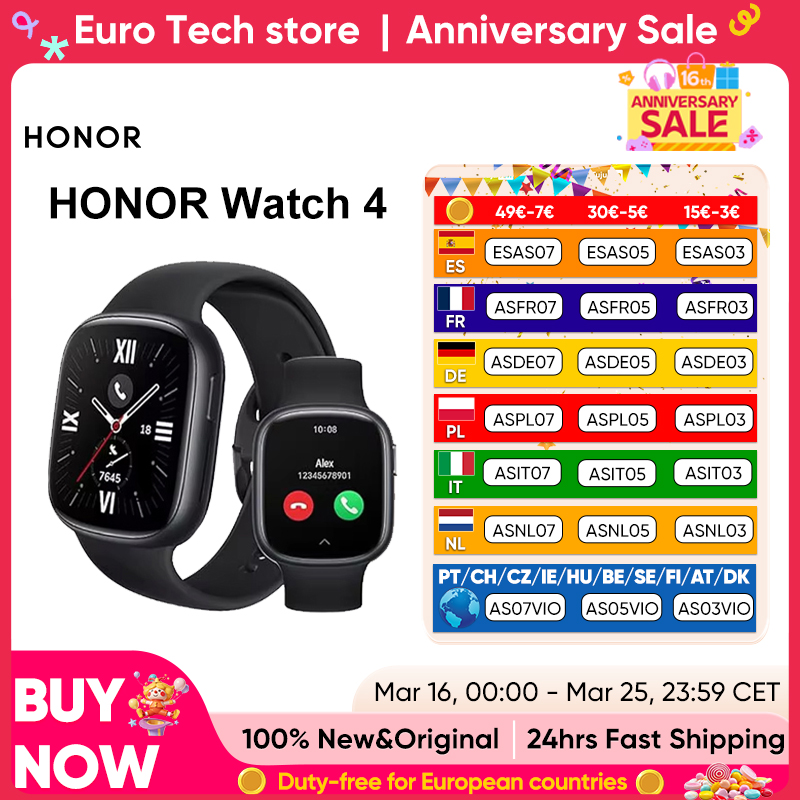 Honor Watch 4 con 5ATM, Pantalla AMOLED de 1,75", GPS, batería de 14 días, 24H, Monitor de salud