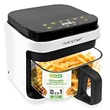 Nutrichef freidora de aire, 5.5L, 8 modos de coccion preestablecidos, Recipiente transparente