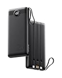 VRURC Power Bank, 22,5W Bateria Externa Carga Rapida 20000mah con 4 Cables Integrado, USB C