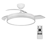 LEDUNI Ventilador de techo color Blanco 72W 7590lm,Aspas retráctiles,Motor DC 30W, Luz LED 42W