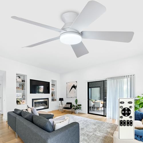 Depuley Ventilador de techo moderno con luz: Ventiladores pequeños blancos de 42 pulgadas