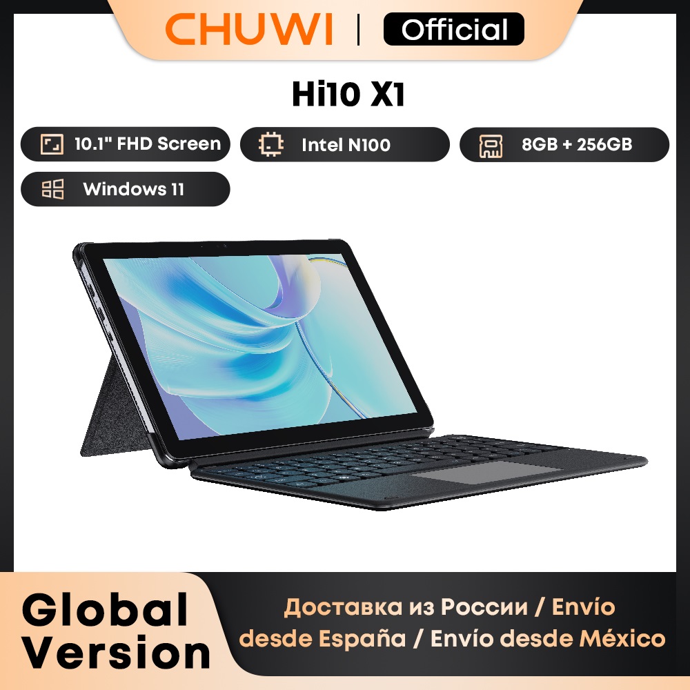 CHUWI Hi10 X1/X2 de 10.1", Cuatro Núcleos N100/i3-10100Y, 8 GB de RAM, 256 GB de ROM, Windows 2 en 1