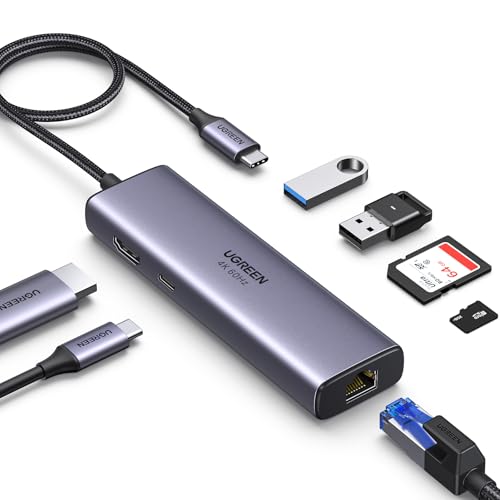 UGREEN Revodok 107 Hub USB C HDMI 4K 60Hz Tipo C Ethernet RJ45 Gigabit Lector Tarjeta SD TF PD 100W
