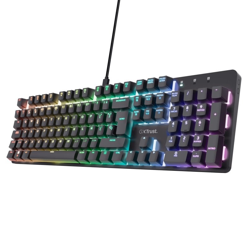 Teclado Gaming Trust Gxt 871 Zora Mecanico Rgb Usb Qwerty Espanol Aluminio Negro