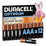 DURACELL Optimum Pilas AAA (Paquete de 12) – Pilas alcalinas 1,5V – 200% más de activos POWER BOOST
