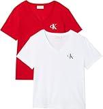 Calvin Klein A- Logo Vn 2 Pack tee Camisetas, Red white