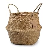 DOKOT Natural Seagrass Mimbre Cesta de Cesteria, Cestos para la Colada con Asa, Cesta Plegable