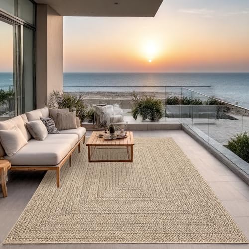 Alfombra para Exterior e Interior con Aspecto de Yute Natural, Resistente a la Intemperie