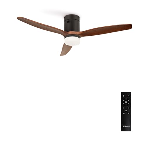 Ventilador de techo ABS con luz negro aspas efecto madera oscura y mando