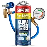 ClimaSet Recambio gas R134a R12 3in1 con manguera - manometro – Kit recarga aire acondicionado coche
