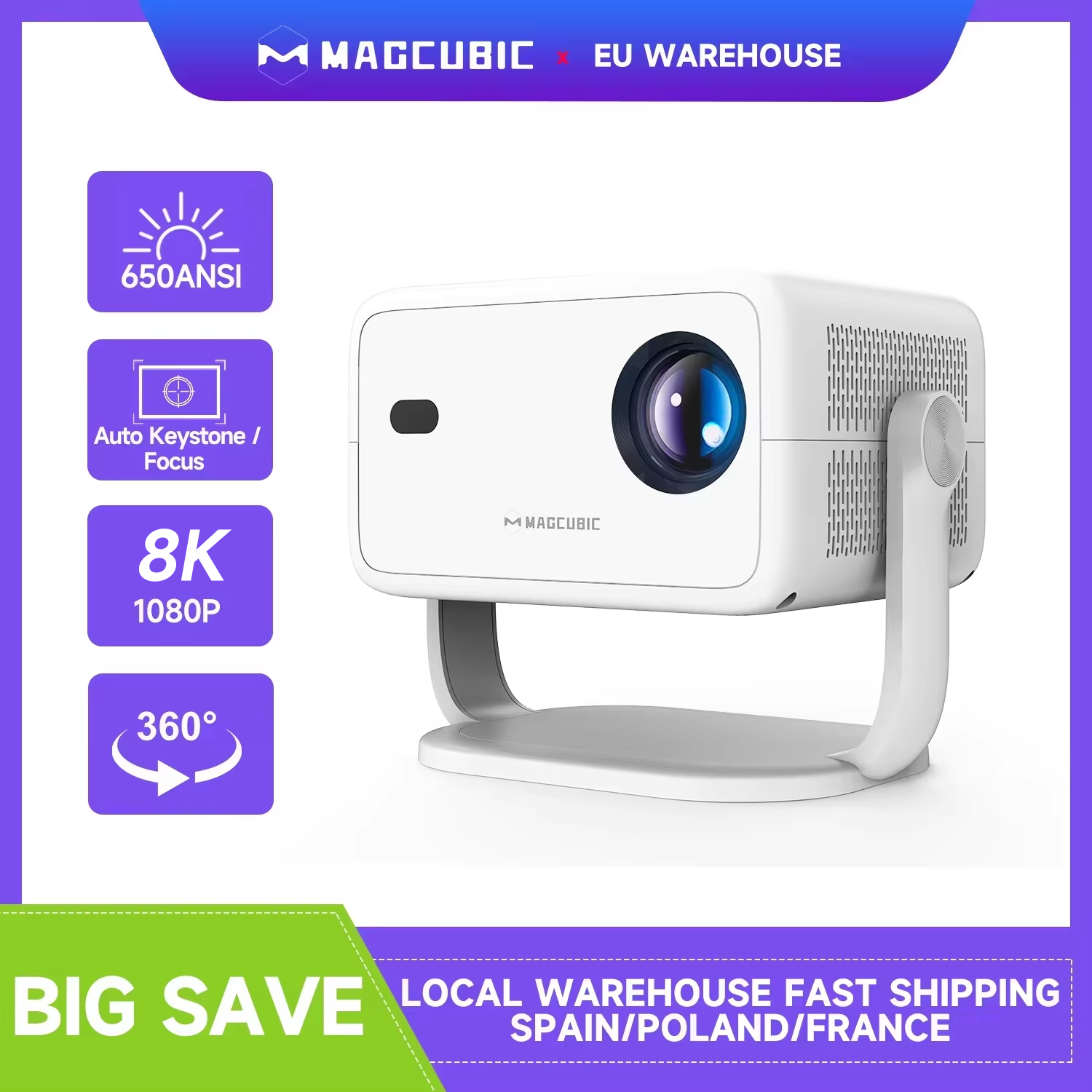 Proyector Magcubic Native 1080P 650ANSI 8K Android14 L018 con enfoque de corrección Keystone