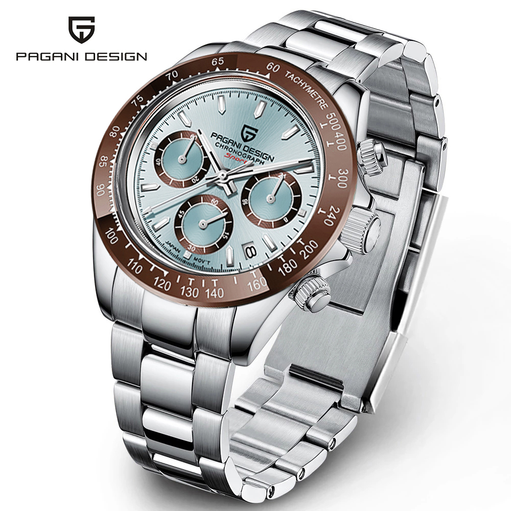 PAGANI-relojes deportivos de cuarzo, cronógrafo resistente al agua de acero inoxidable con zafiro