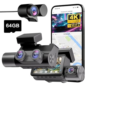 Frvesroe Dashcam 4K, 3 Canales, GPS y WiFi 6, Monitor de Aparcamiento 24h, Visión Nocturna