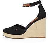 Tommy Hilfiger Alpargatas de cuña Mujer Flag Closed Toe con Correa de Tobillo, Negro