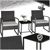 TecTake® Conjunto Jardín Exterior para 2 Personas, Muebles de Jardin 2 Sillas Ratán con Cojines y Me