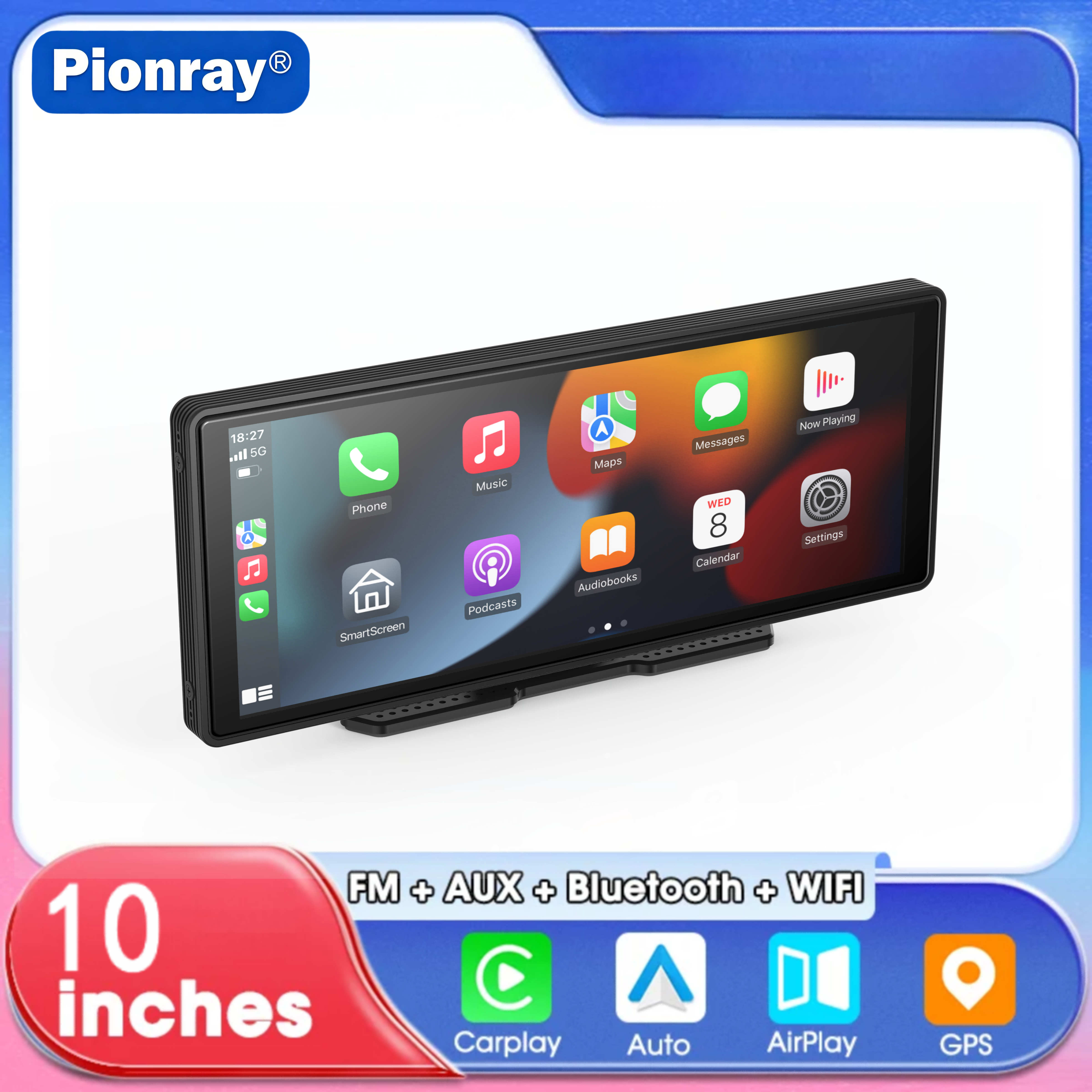 Carplay Inalámbrico Universal Pionray con Pantalla de 10.26", Android Auto, Bluetooth, AUX, USB