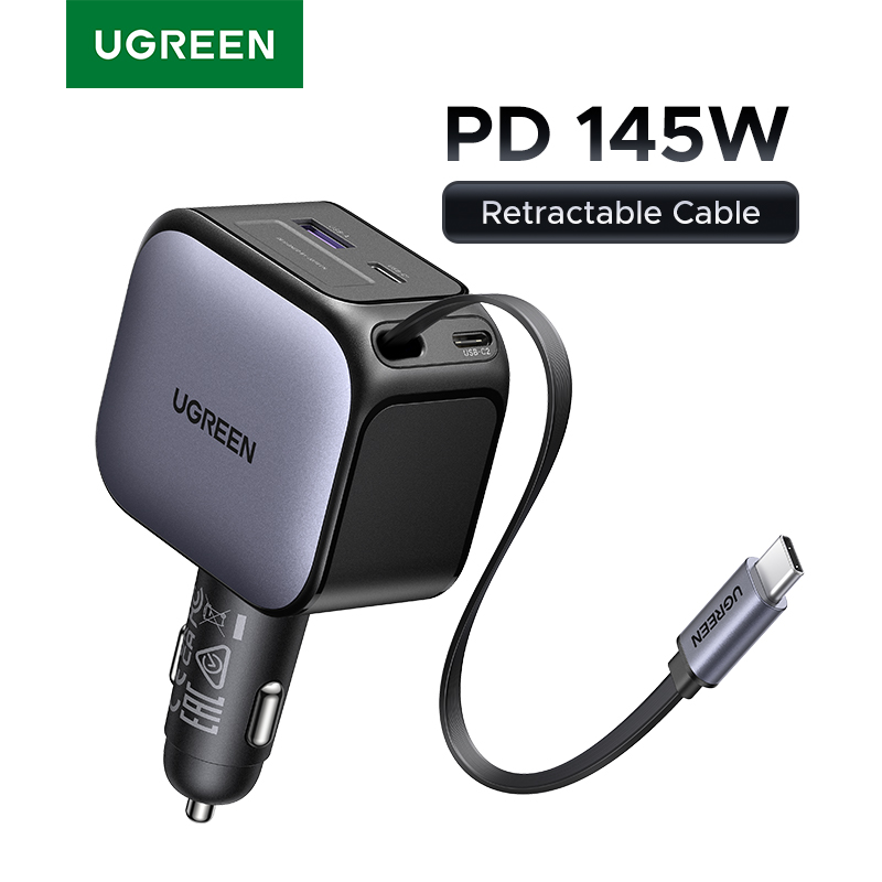 UGREEN USB tipo C cargador de coche PD145W 90W 60W Cable retráctil PD SCP AFC PPS