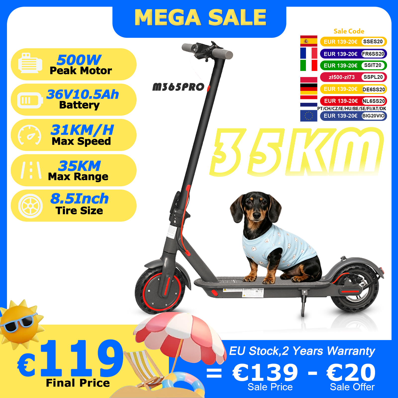 Patinete M365PRO/M365 X1, 36V 10.5Ah, Motor 500W, 35KM Autonomía, 31KM/H, Llantas 8.5", Plegable