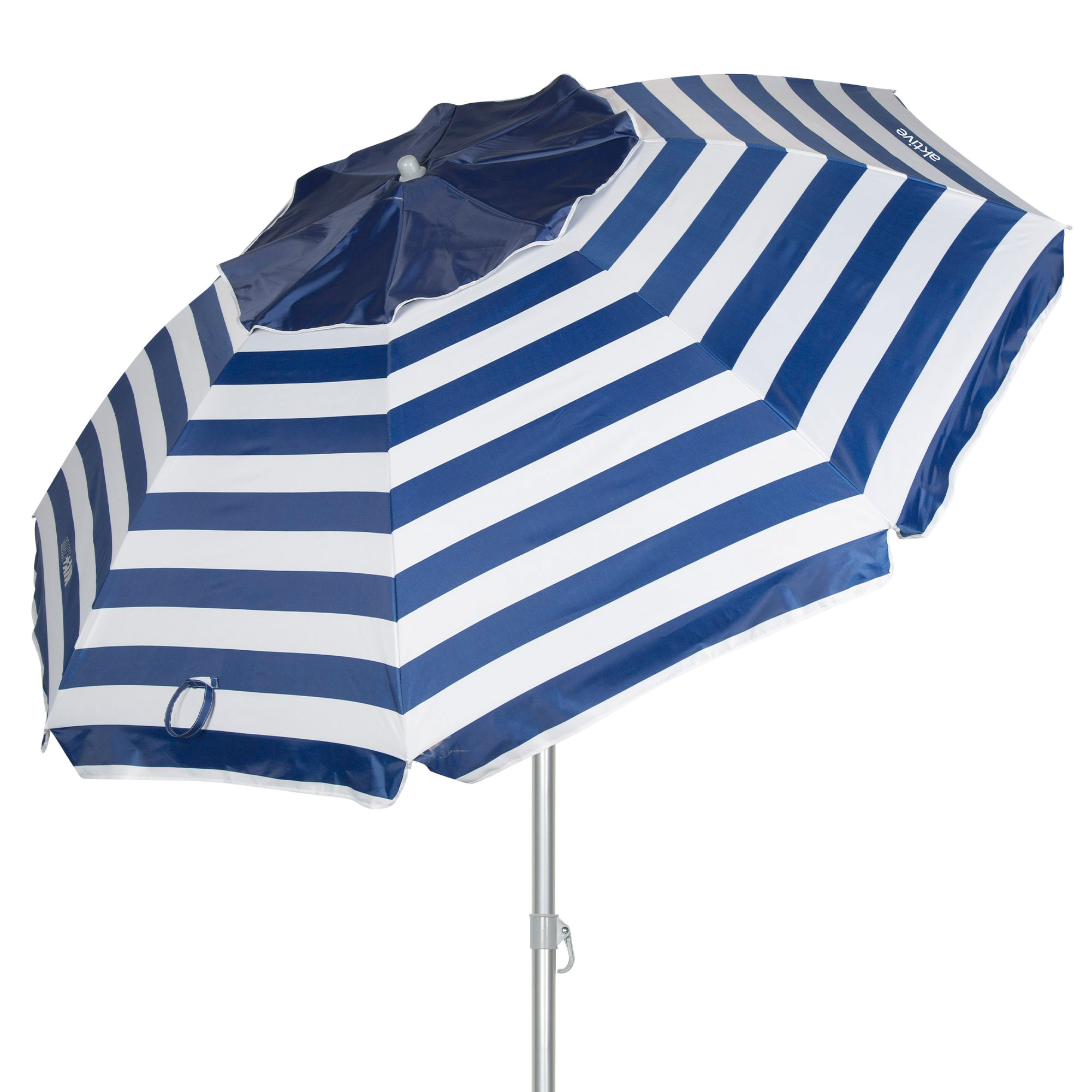 Sombrilla de playa Aktive antiviento, protección UV50, mástil de metal, 8 varillas de fibra