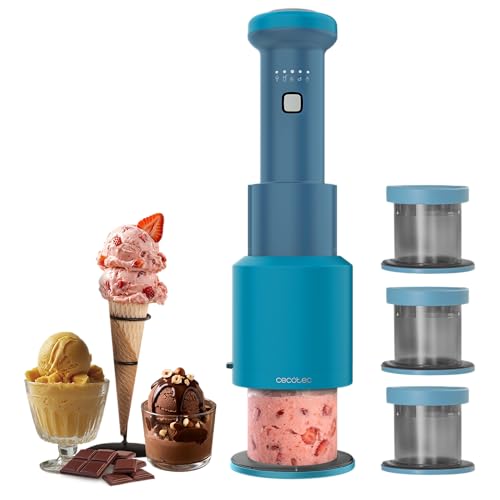 Cecotec Máquina de Helados Gelatec Easymove. 250W, 5 Programas, Mezcla Vertical Cremosa