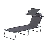 Outsunny Tumbona Plegable Tumbona de Jardín Exterior Reclinable con Toldo Desmontable con Ángu