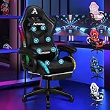 ALFORDSON Silla Gaming con Masaje y LED, Silla Gamer Ergonómica con Reposapiés Telescópico, Cojín